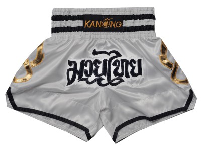 Kanong Muay Thai Boxing Shorts : KNS-143-Silver