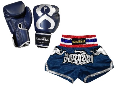 Muay Thai Bundle -Boxing gloves and custom Muay Thai Shorts : Set-125-Navy