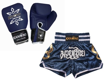 Muay Thai Bundle -Boxing gloves and custom Muay Thai Shorts  : Set-143-Gloves-Navy