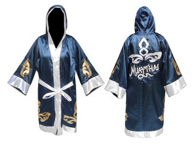 Personalised Muay Thai Boxing Robe with hood : KNFIR-143-Navy