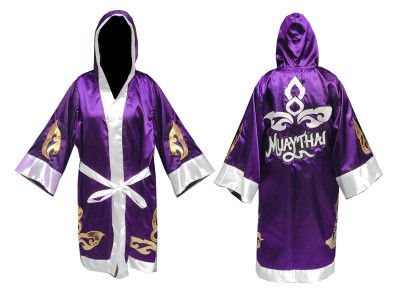 Personalised Muay Thai Boxing Robe with hood : KNFIR-143-Purple
