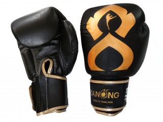 Kanong Genuine Leather Kick Boxing Gloves : "Thai Kick" Black/Gold