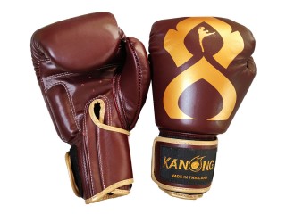 Kanong Genuine Leather Kick Boxing Gloves : "Thai Kick" Maroon/Gold