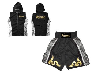 Customized Kanong Boxing Hoodies Jacket + Boxing Shorts : KNCUSET-005-Black
