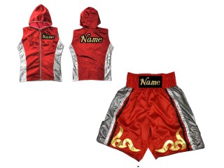 Customized Kanong Boxing Hoodies Jacket + Boxing Shorts : KNCUSET- 005-Red