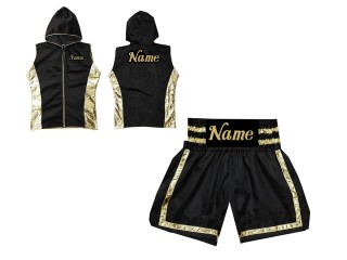 Customized Kanong Boxing Hoodies Jacket + Boxing Shorts : KNCUSET-007-Black-Gold