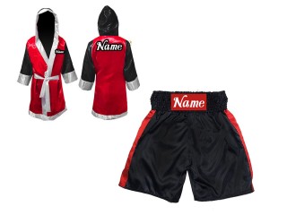 Personalized Boxing Gown + Boxing Shorts : Black/Red