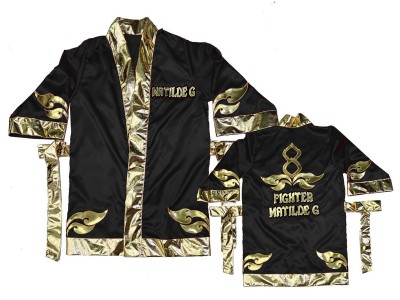 Custom design Muay Thai Boxing Robe : KNFIRCUST-001-Black-Gold