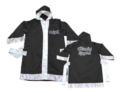 Custom Muay Thai Boxing Fighting Robe with hood : KNFIRCUST-002-Black