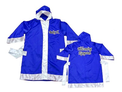 Custom Muay Thai Boxing Fighting Robe with hood : KNFIRCUST-002-Blue