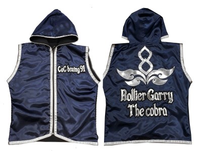 Customized Muay Thai walkout jacket : KNHODCUST-001-Navy-Silver