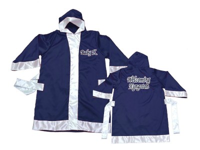 Personalised Muay Thai Boxing Fighting Robe with hood : KNFIRCUST-002-Navy