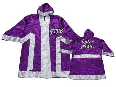 Personalised Muay Thai Boxing Fighting Robe with hood : KNFIRCUST-002-Purple