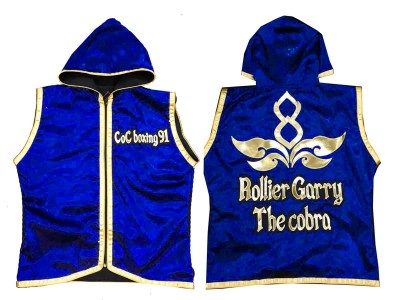 Personalised Muay Thai walkout jacket : KNHODCUST-001-Blue-Gold