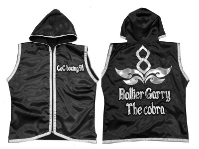 Personalised Thai Boxing Hoodies : KNHODCUST-001-Black-Silver