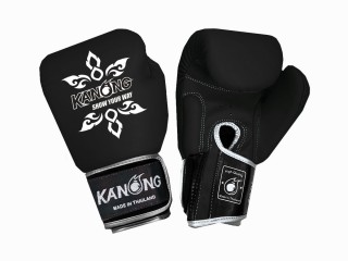 Kanong Genuine Leather Thai Boxing Gloves : Black