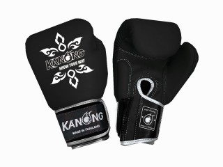 Kanong Genuine Leather Muay Thai  Boxing Gloves : Black