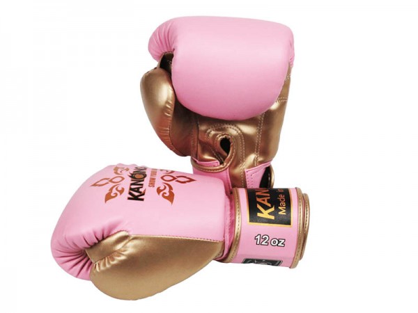 Kanong Thai Boxing Gloves : "Thai Power" Pink/Gold