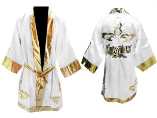 Custom Kanong Thai Boxing Robe : White Lai Thai