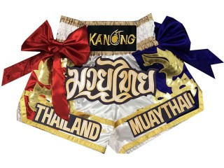 Kanong Kids Muay Thai Boxing Shorts : KNS-128-White-K