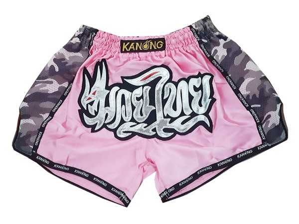 Kanong Retro Thai Boxing Shorts : KNSRTO-231-Pink