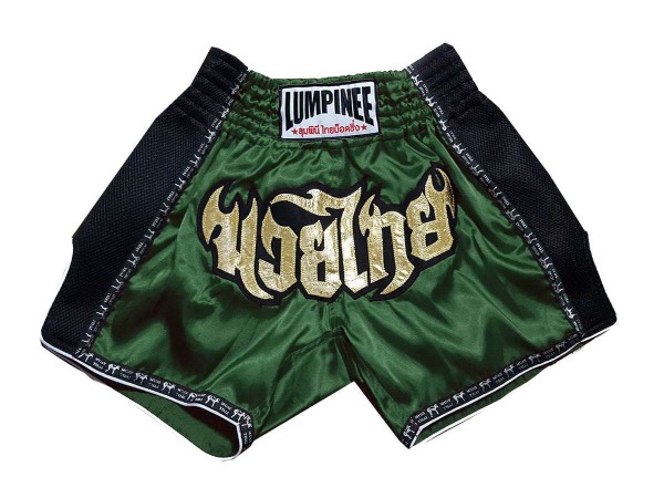 Lumpinee Retro Thai Boxing Shorts : LUMRTO-003-DarkGreen