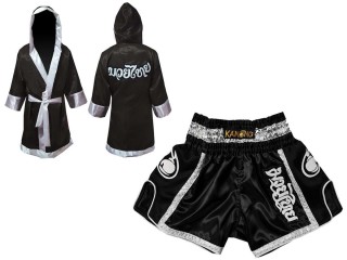 Muay Thai Set - Custom Boxing Robe + Muay Thai  Shorts : Black