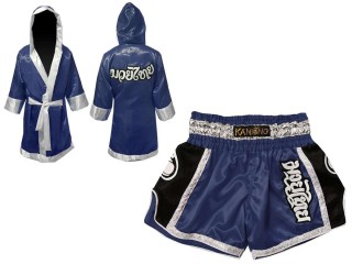 Muay Thai Bundle Set - Custom Boxing Robe + Muay Thai  Shorts : Navy