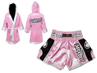 Muay Thai Bundle Set - Custom Boxing Robe + Muay Thai  Shorts : Pink