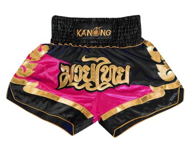 Kanong Muay Thai Boxing Shorts : KNS-123-Black-Pink