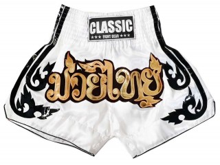 Classic Thai Boxing Kickboxing Shorts : CLS-016 White