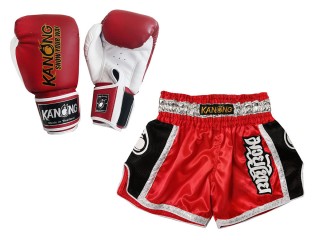 Matching Thai Boxing gloves and Thai Boxing Shorts with names : Model 208 Red