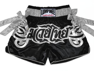 Lumpinee Muay Thai Boxing Shorts with ribbons : LUM-051-Black-Silver