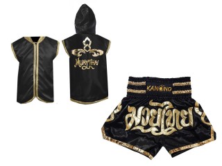 Customize Kanong Thai Boxing Hoodies + Thai Boxing Shorts : Black Lai Thai
