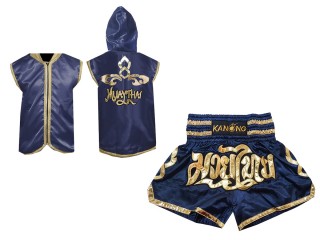Customize Kanong Thai Boxing Hoodies + Thai Boxing Shorts : Navy Lai Thai