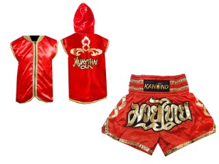 Customize Kanong Thai Boxing Hoodies + Thai Boxing Shorts : Red Lai Thai