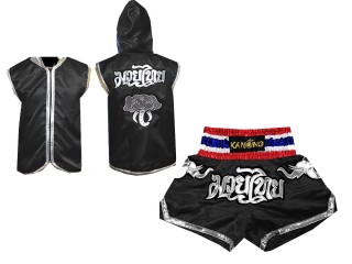 Customize Kanong Thai Boxing Hoodies + Thai Boxing Shorts : Black Elephant