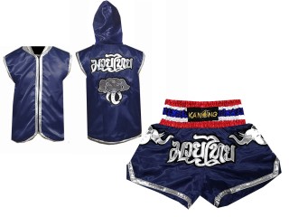 Muay Thai Pack - Customize Boxing Hoodies + Thai Boxing Shorts : Navy Elephant