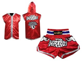 Muay Thai Pack - Customize Boxing Hoodies + Thai Boxing Shorts : Red Elephant