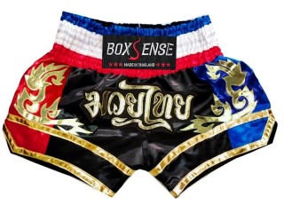 Boxsense Black Muay Thai Boxing Shorts : BXS-096