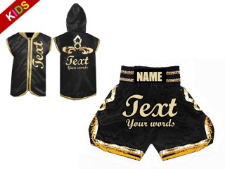 Customized Kanong Kids Fight Hoodies Jacket + Boxing Shorts : Black/Gold