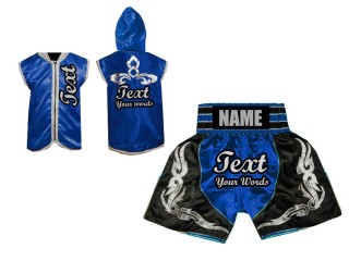 Customized Boxing Hoodies Jacket + Boxing Shorts : Blue