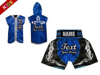 Customized Kanong Kids Fight Hoodies Jacket + Boxing Shorts : Blue