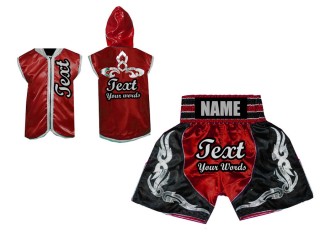 Customized Boxing Hoodies Jacket + Boxing Shorts : Red