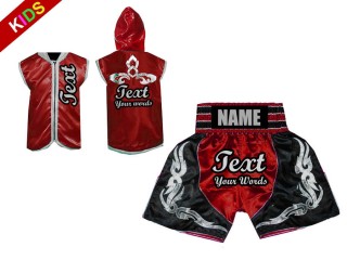 Customized Kanong Kids Fight Hoodies Jacket + Boxing Shorts : Red