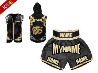 Customized Kanong Kids Fight Hoodies Jacket + Boxing Shorts : Black