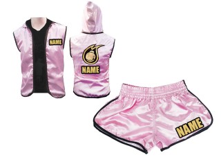 Personalized Kanong Women Thai Boxing Hoodies Jacket + Boxing Shorts : Pink