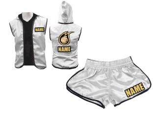 Personalized Women Thai Boxing Hoodies Jacket + Boxing Shorts : Silver