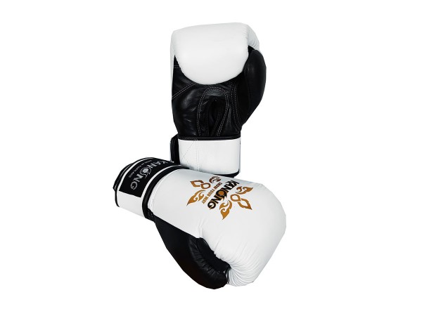 Kanong Genuine Leather Thai Boxing Gloves : White/Black