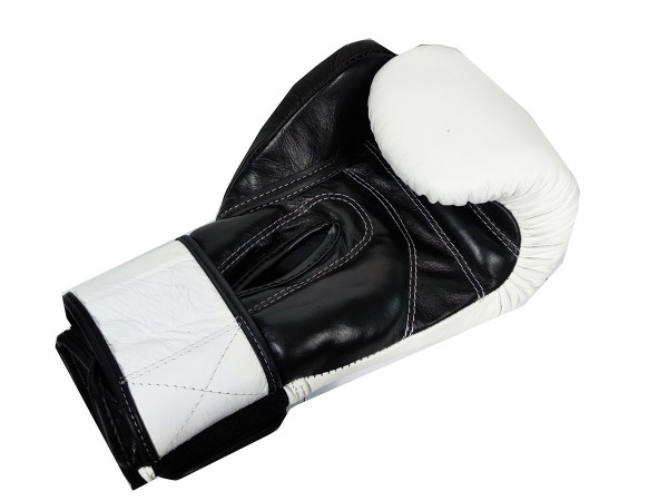 Kanong Genuine Leather Thai Boxing Gloves : White/Black